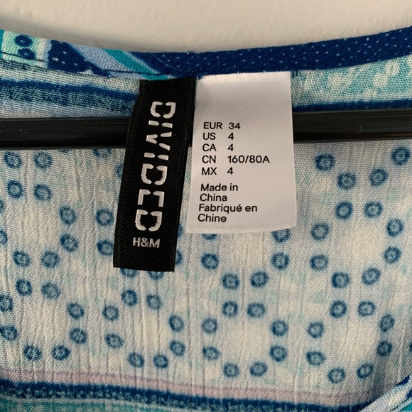 Like New! H&M Blue Pattern Bell Sleeve Boho Dress - Picture 4 of 8